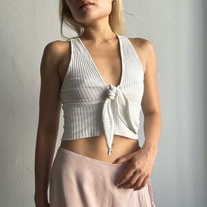 NWOT ZARA Tie Front Knot Racerback Rib Knit Crop Sleeveless Tank Top in White